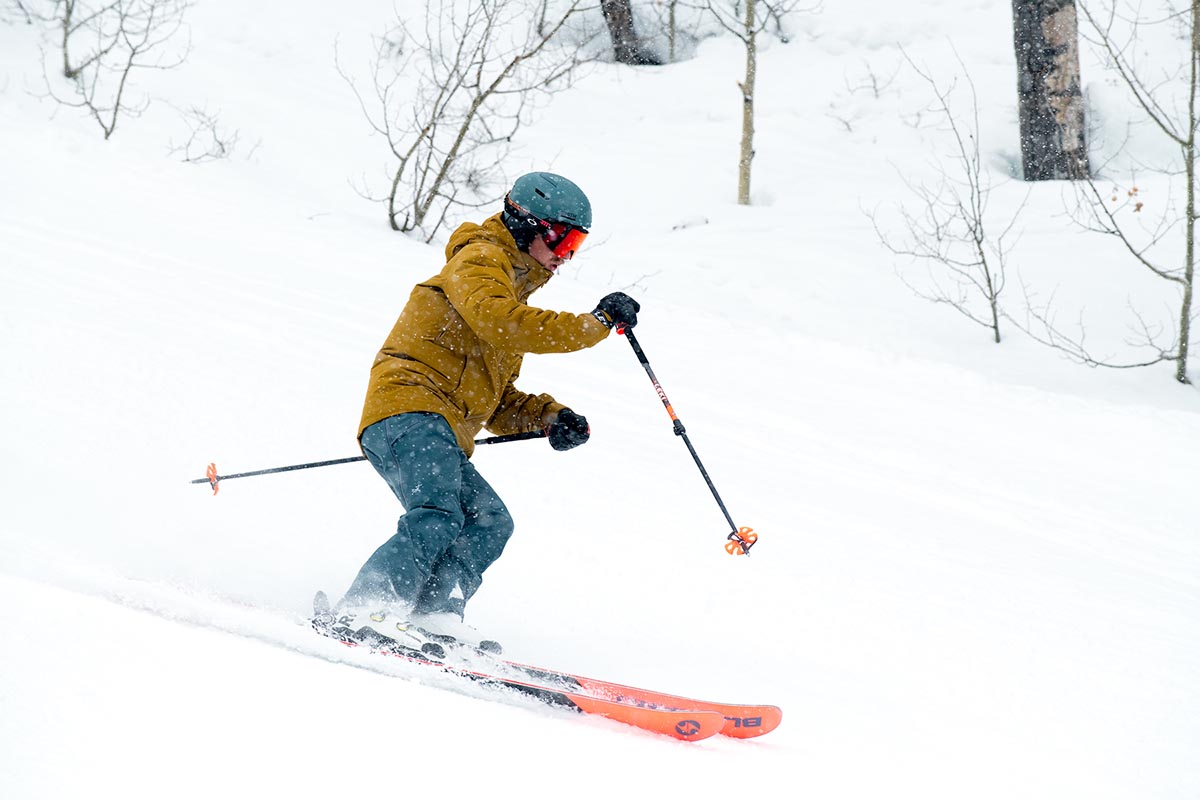 Ski goggle (Oakley Fall Line XM skiing in snowstorm)